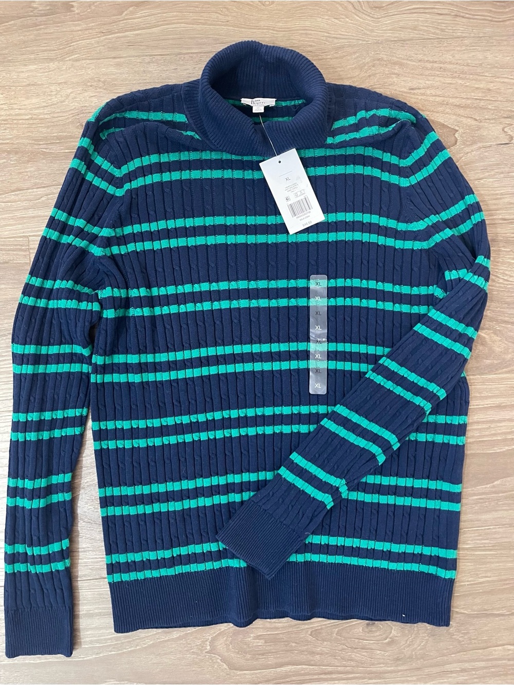 Kim Rogers Navy & Teal Striped Turtleneck Sweater